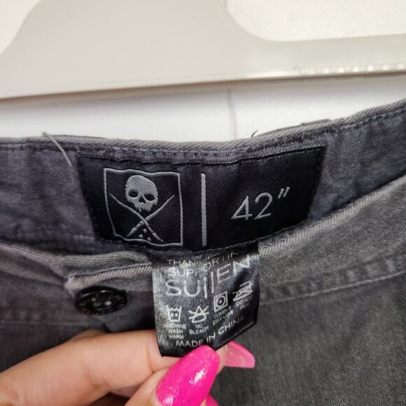 Sullen Gray Flat Front Shorts Skull Mens Size 42 10" Summer - Picture 3 of 8